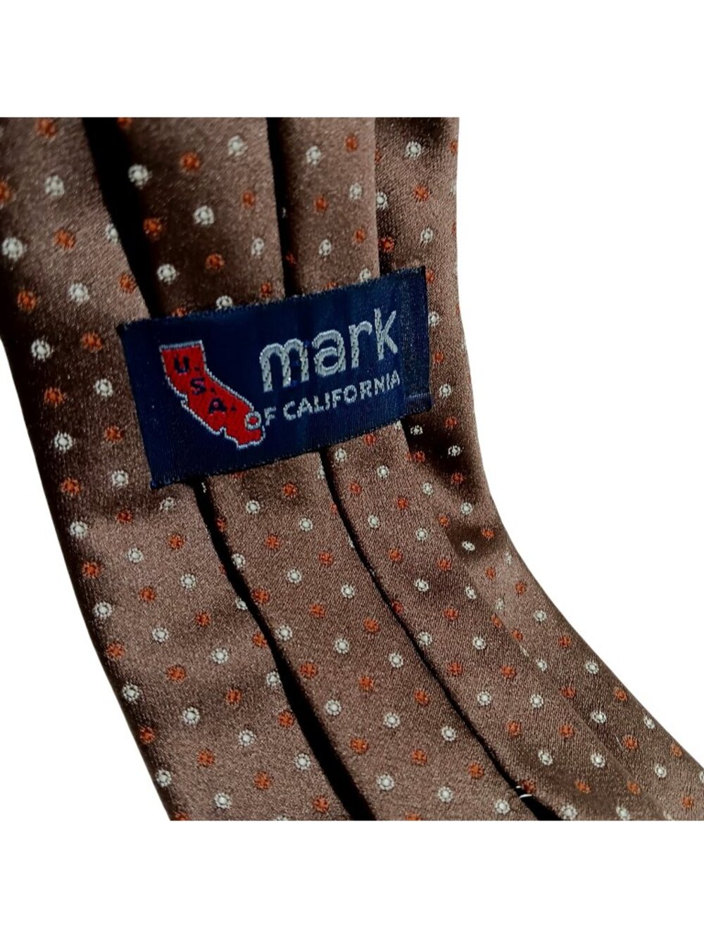 Vintage Clip-On Tie 1970's Dad Brown & Orange Polka Dot By Mark Of California